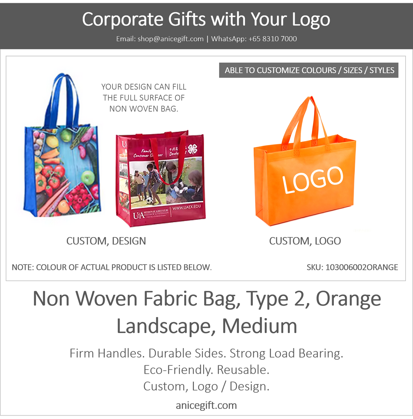 Non Woven Fabric Bag, Type 2, Orange | Landscape, Medium