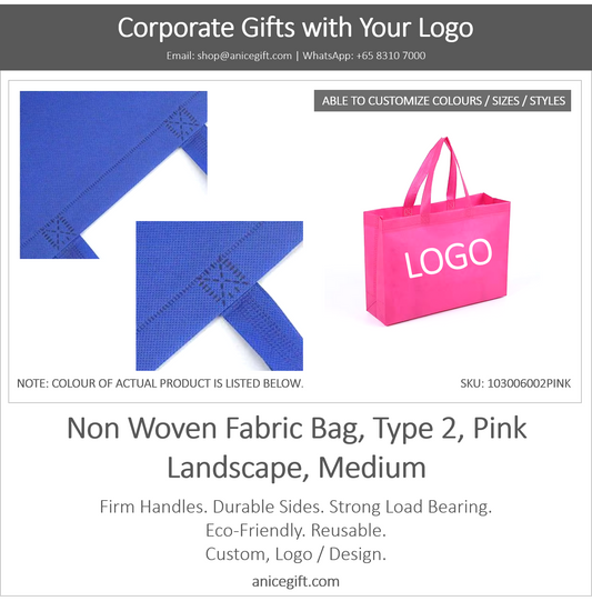 Non Woven Fabric Bag, Type 2, Pink | Landscape, Medium
