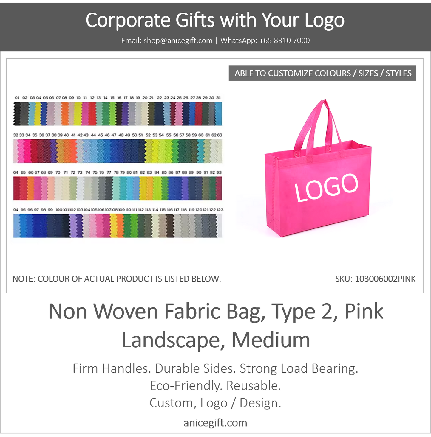 Non Woven Fabric Bag, Type 2, Pink | Landscape, Medium