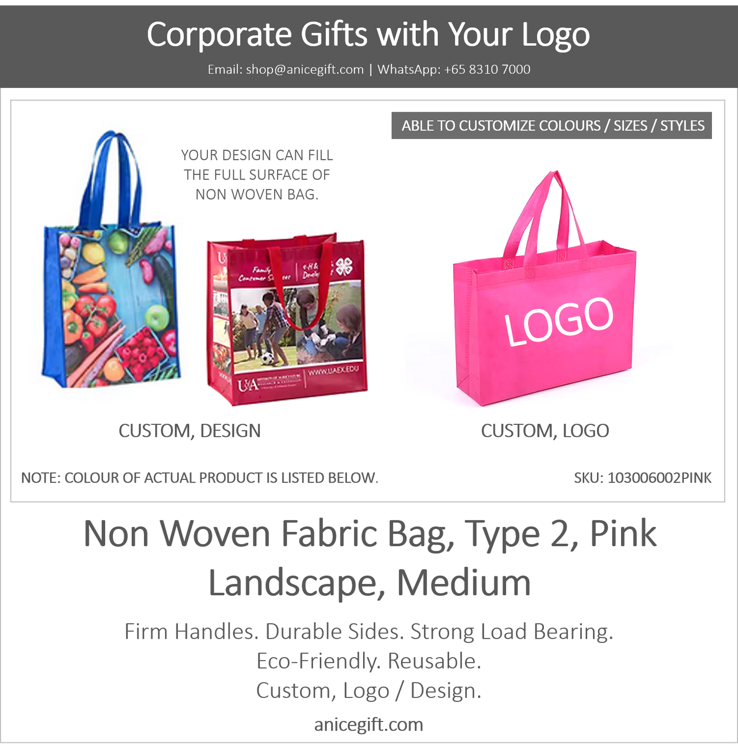 Non Woven Fabric Bag, Type 2, Pink | Landscape, Medium