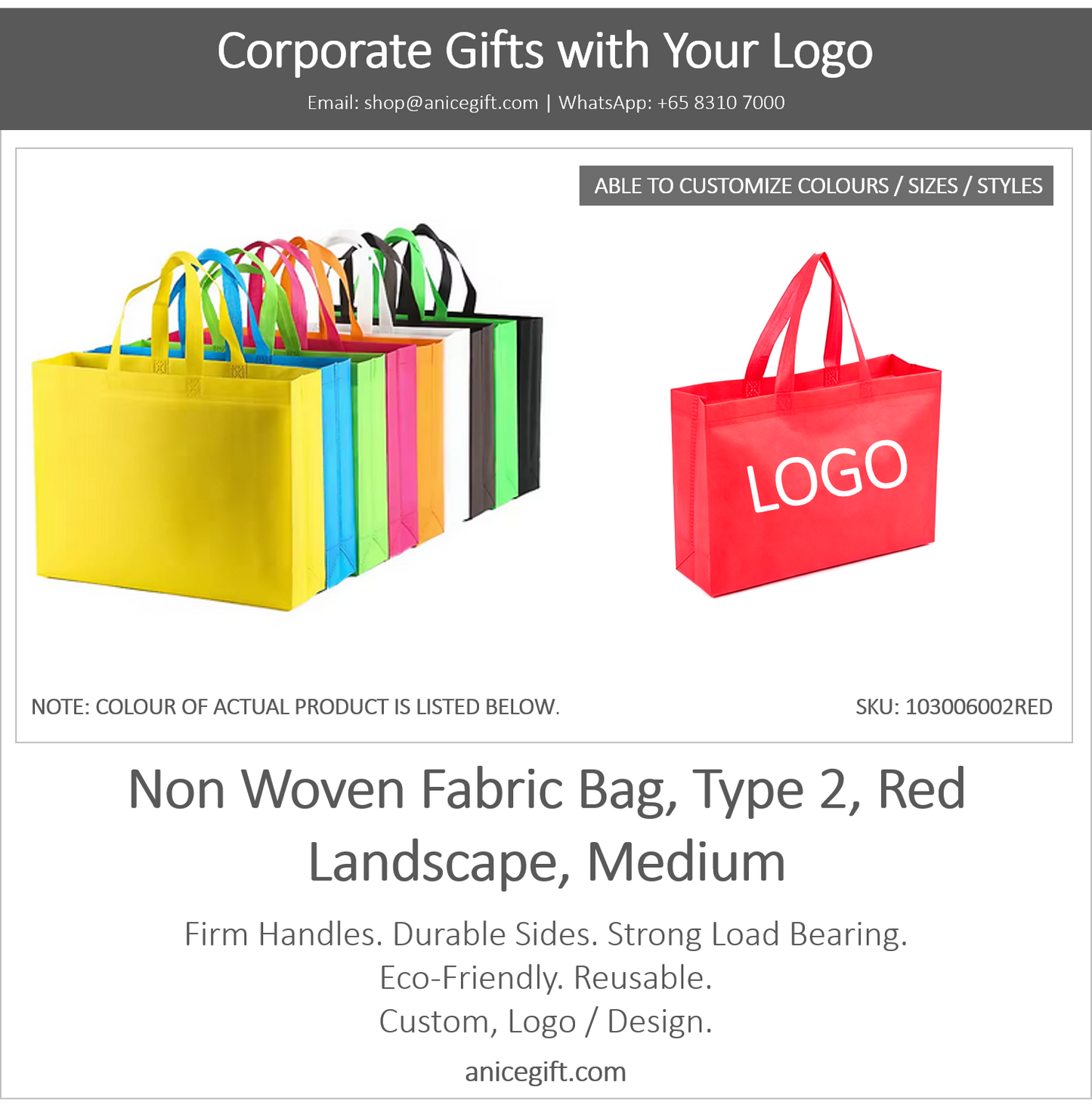 Non Woven Fabric Bag, Type 2, Red | Landscape, Medium