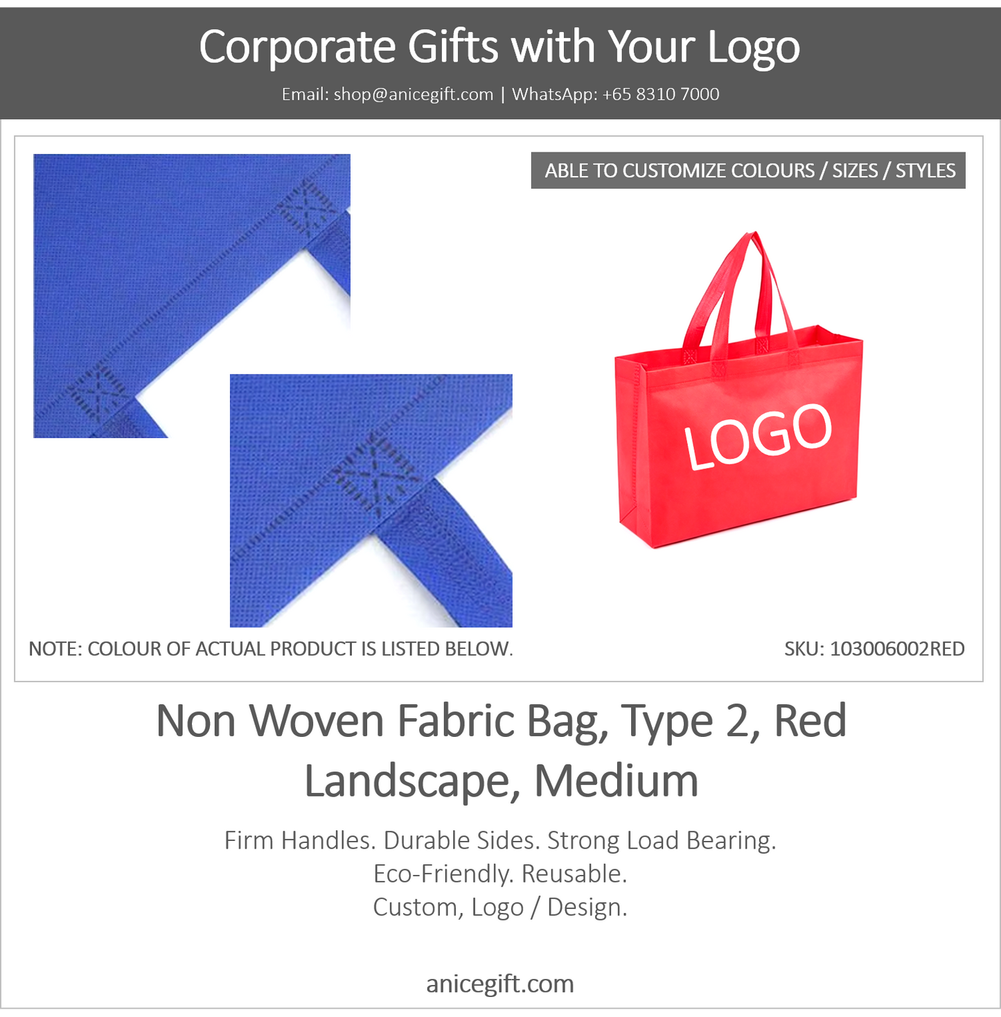 Non Woven Fabric Bag, Type 2, Red | Landscape, Medium