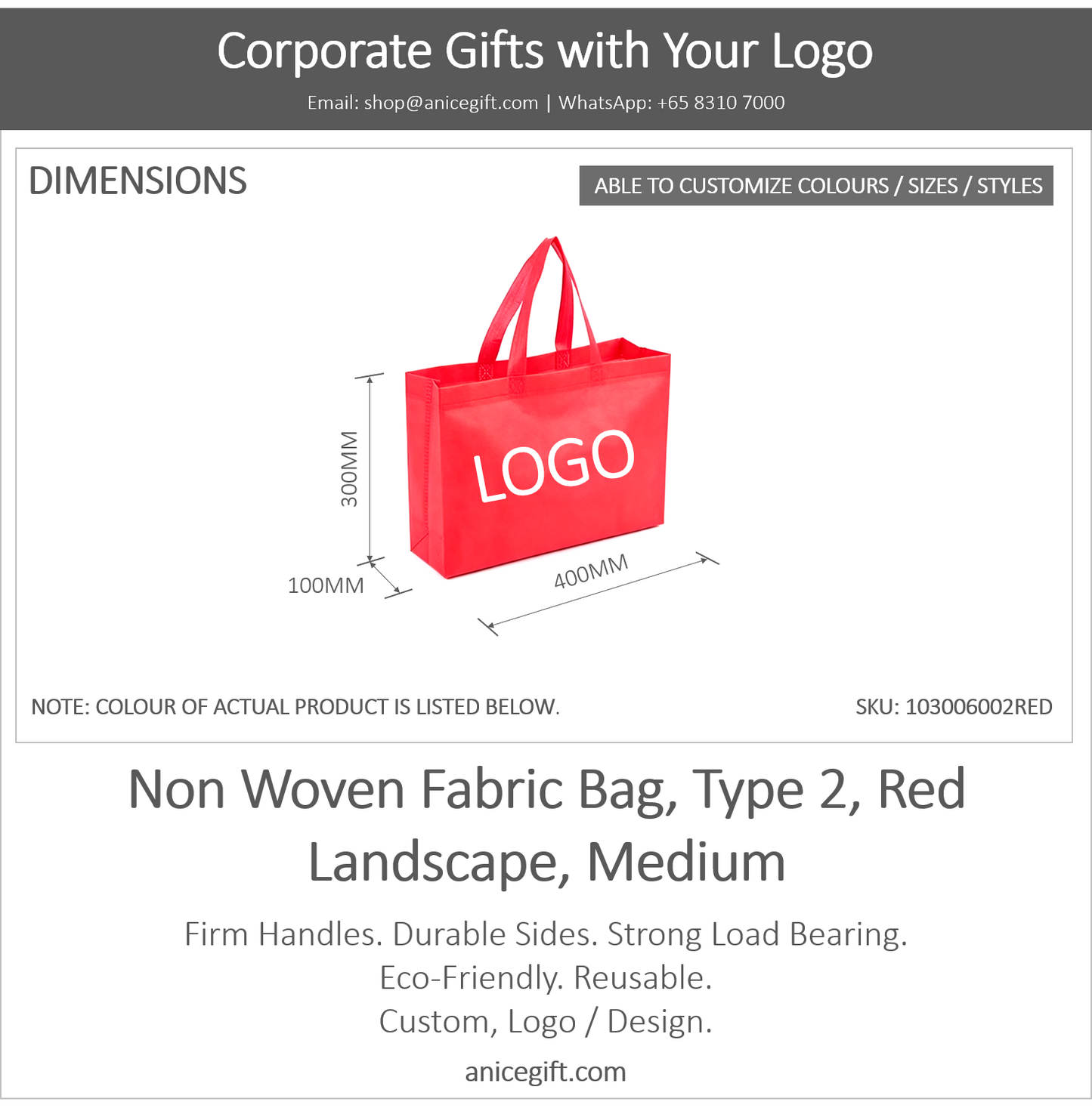 Non Woven Fabric Bag, Type 2, Red | Landscape, Medium