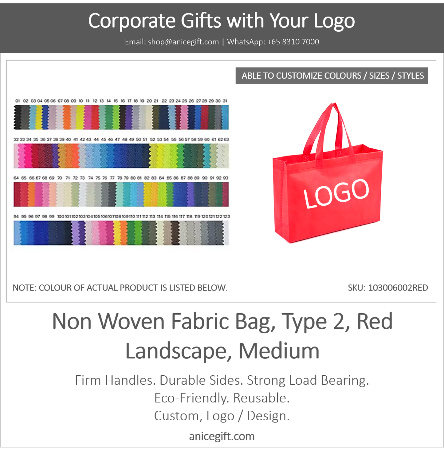 Non Woven Fabric Bag, Type 2, Red | Landscape, Medium