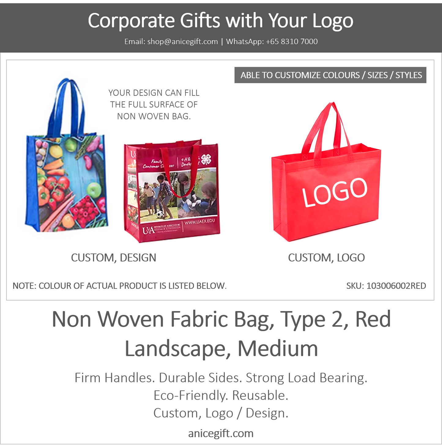 Non Woven Fabric Bag, Type 2, Red | Landscape, Medium