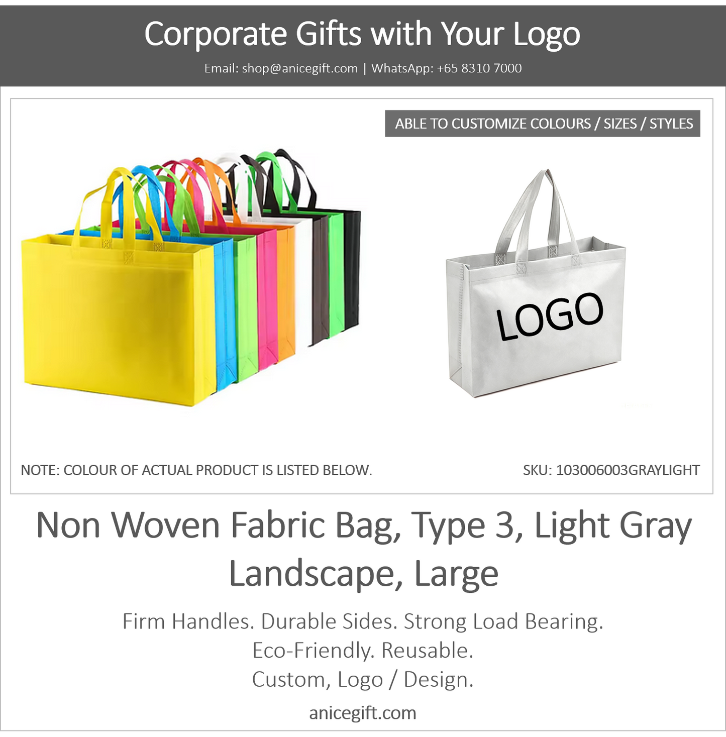 Non Woven Fabric Bag, Type 3, Light Gray | Landscape, Large
