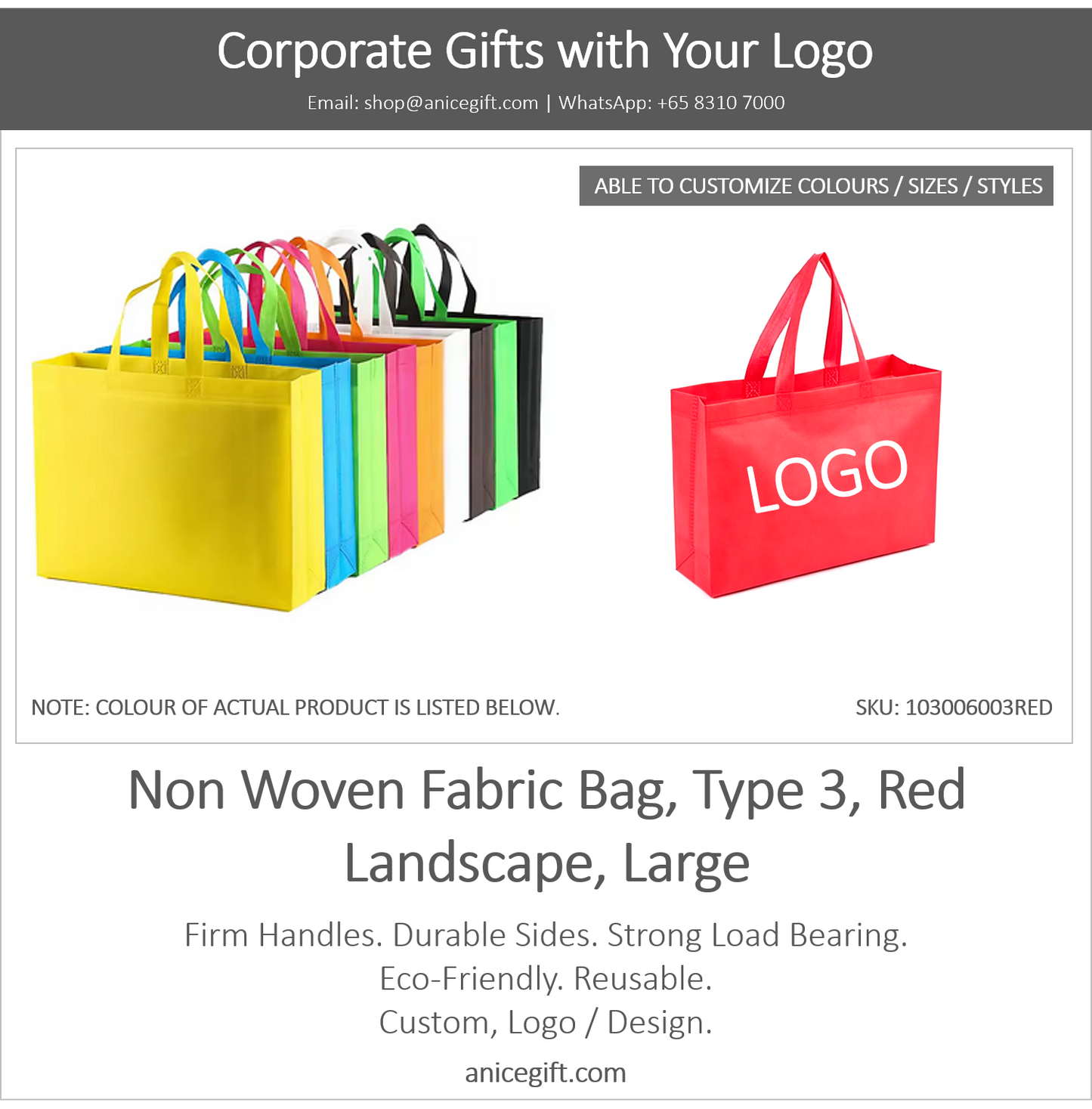 Non Woven Fabric Bag, Type 3, Red | Landscape, Large