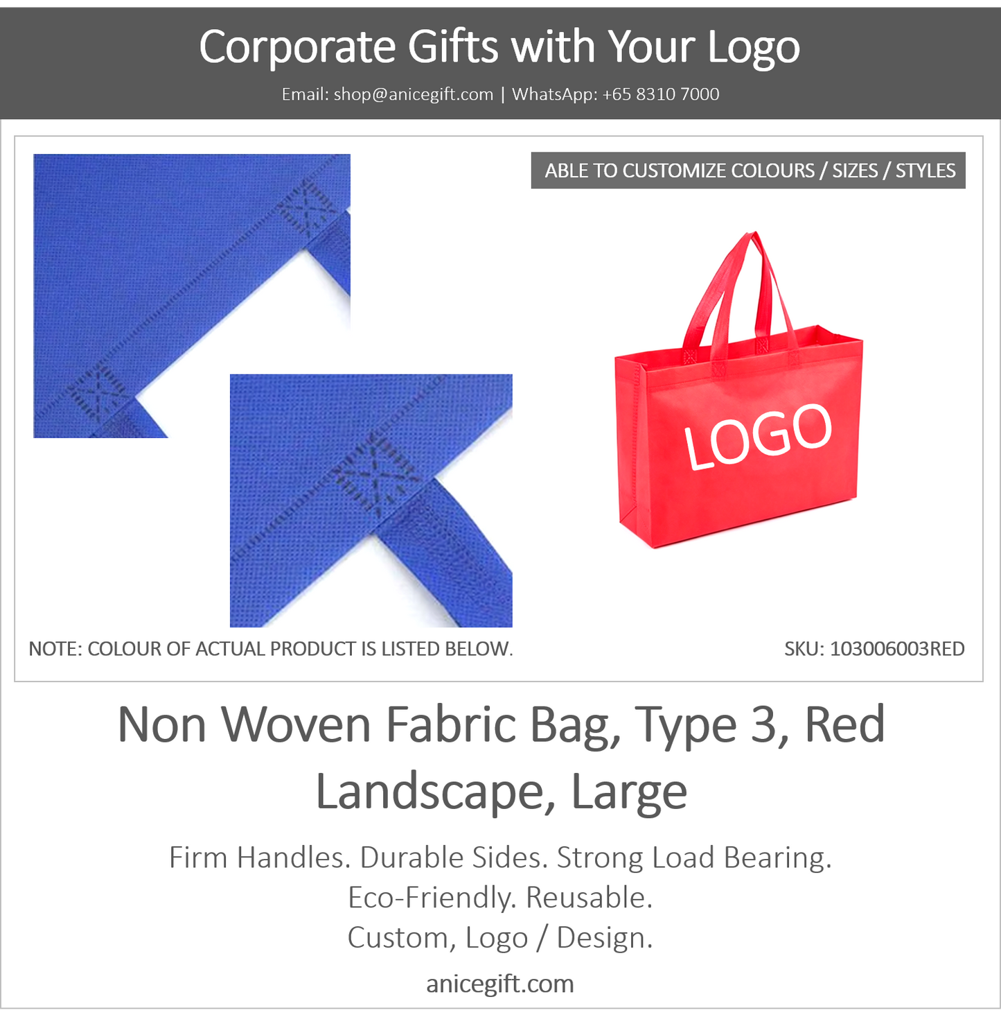 Non Woven Fabric Bag, Type 3, Red | Landscape, Large