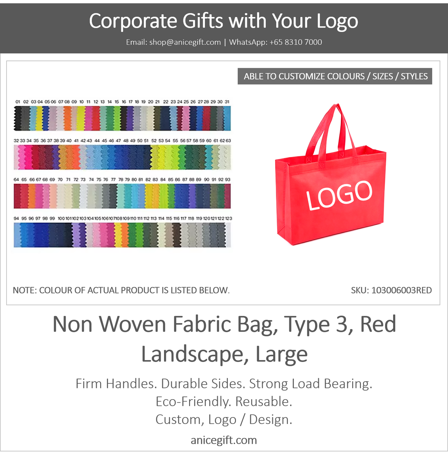 Non Woven Fabric Bag, Type 3, Red | Landscape, Large