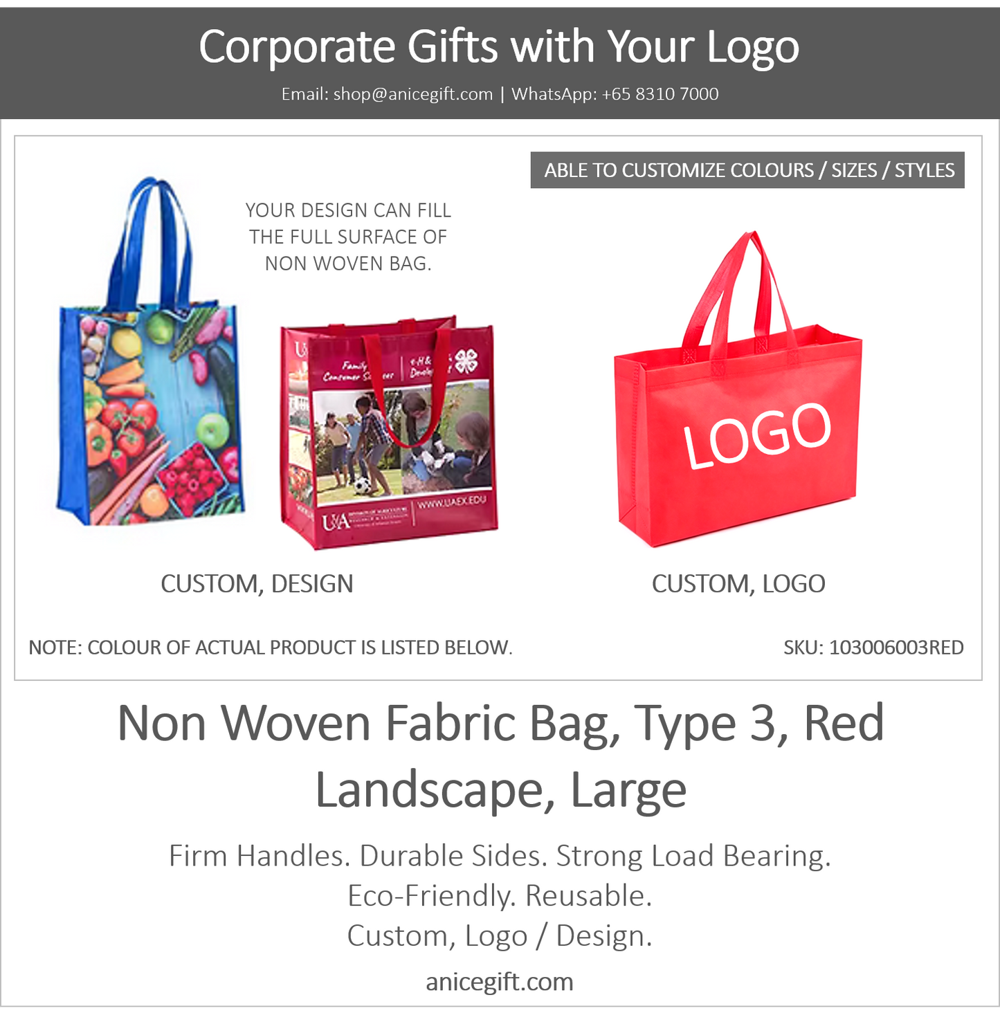 Non Woven Fabric Bag, Type 3, Red | Landscape, Large