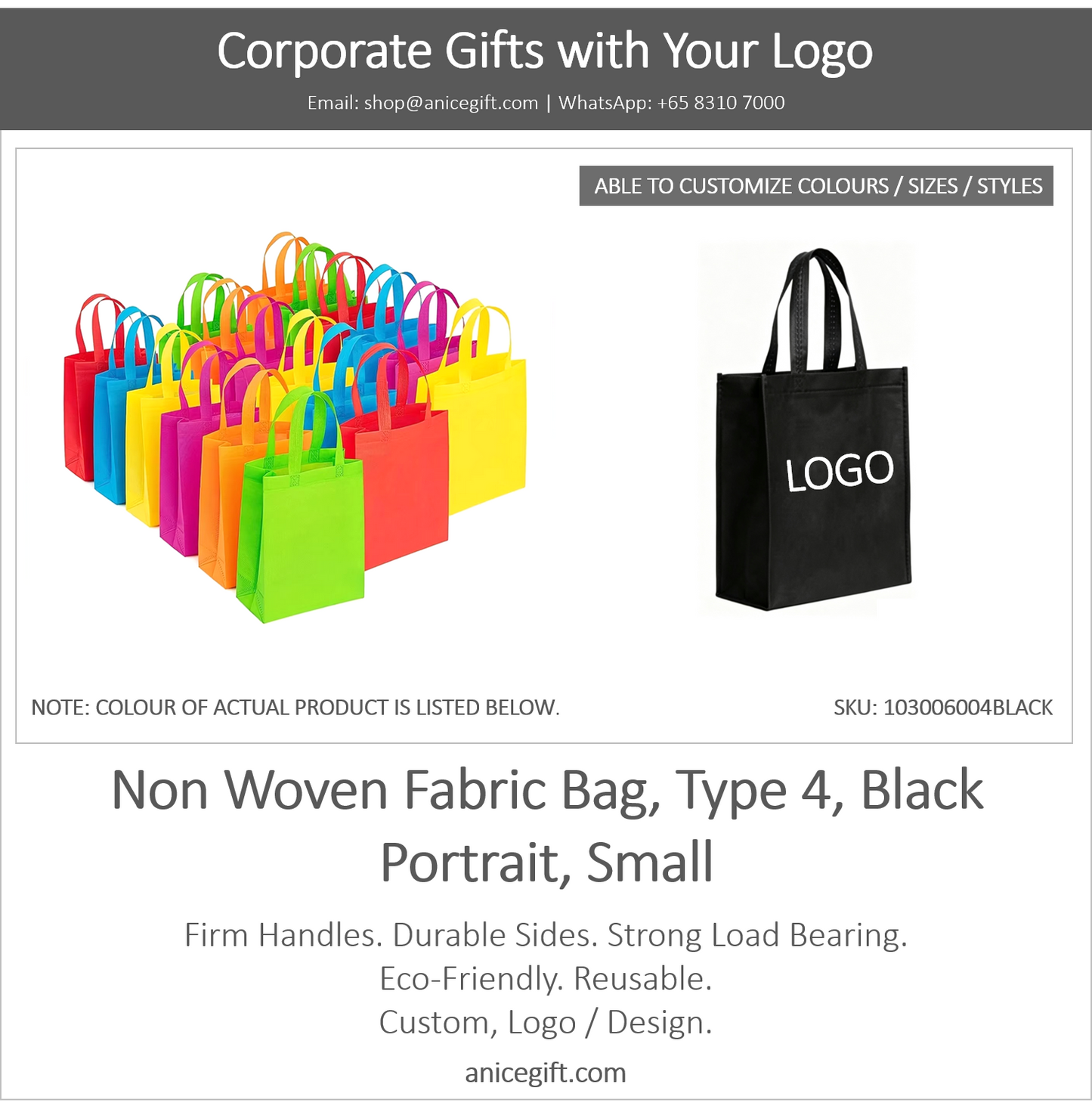 Non Woven Fabric Bag, Type 4, Black | Portrait, Small