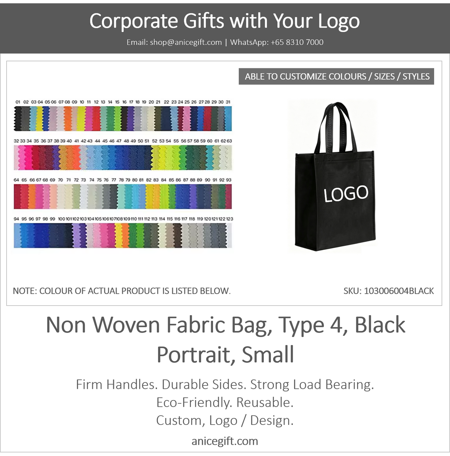 Non Woven Fabric Bag, Type 4, Black | Portrait, Small