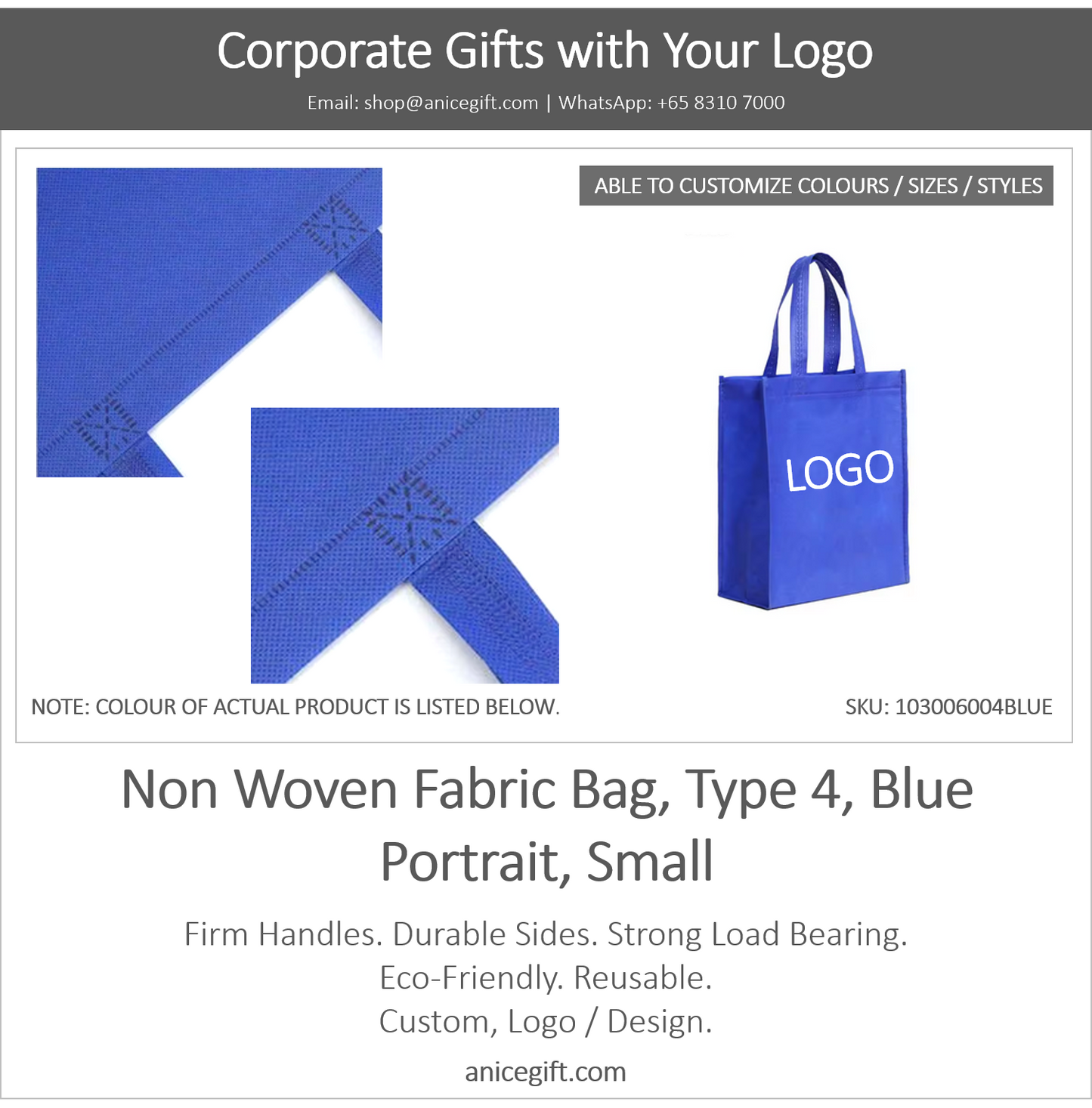 Non Woven Fabric Bag, Type 4, Blue | Portrait, Small