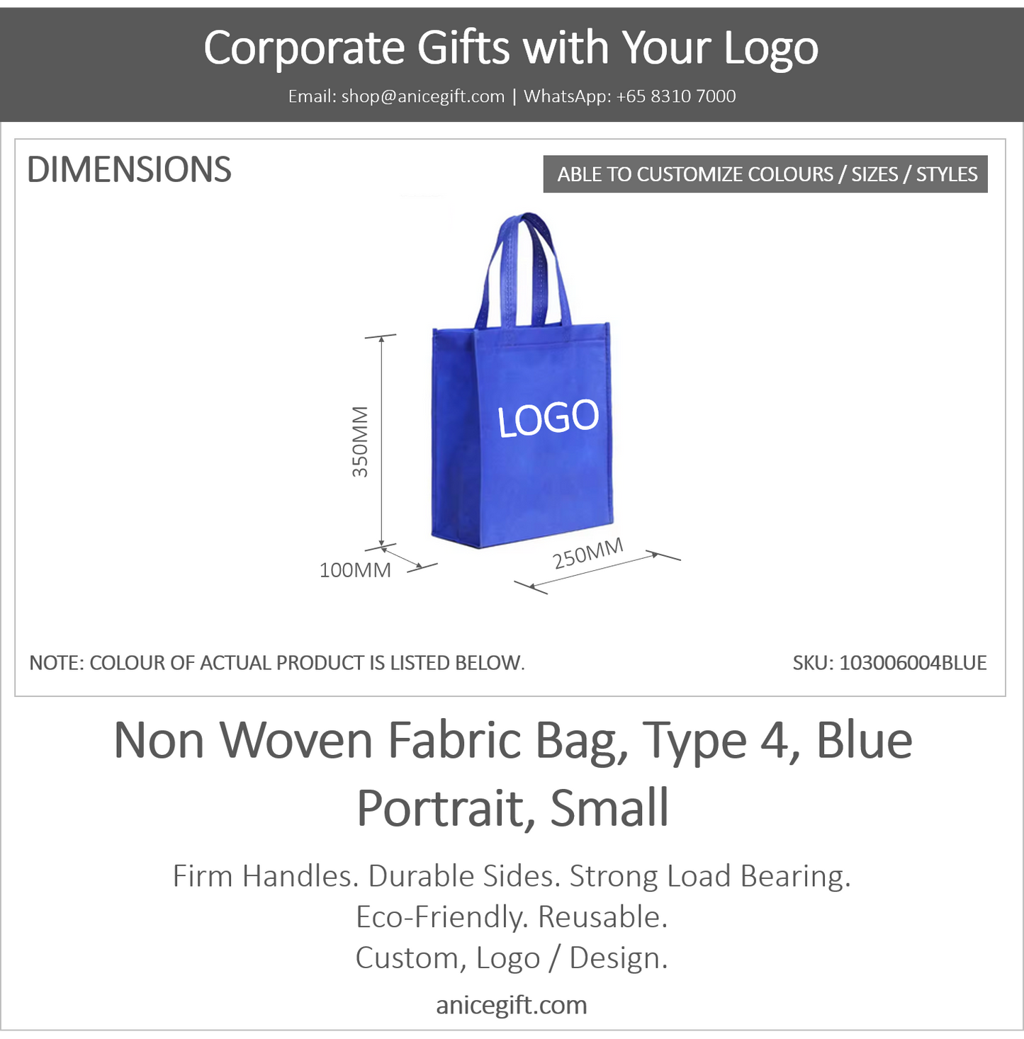 Non Woven Fabric Bag, Type 4, Blue | Portrait, Small