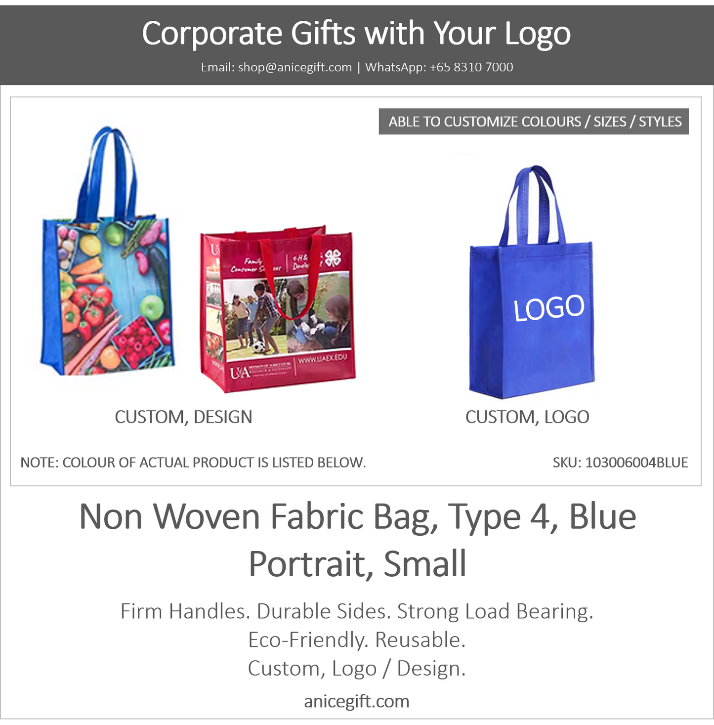 Non Woven Fabric Bag, Type 4, Blue | Portrait, Small