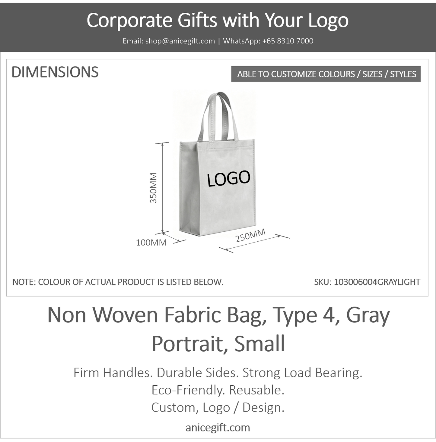 Non Woven Fabric Bag, Type 4, Light Gray | Portrait, Small