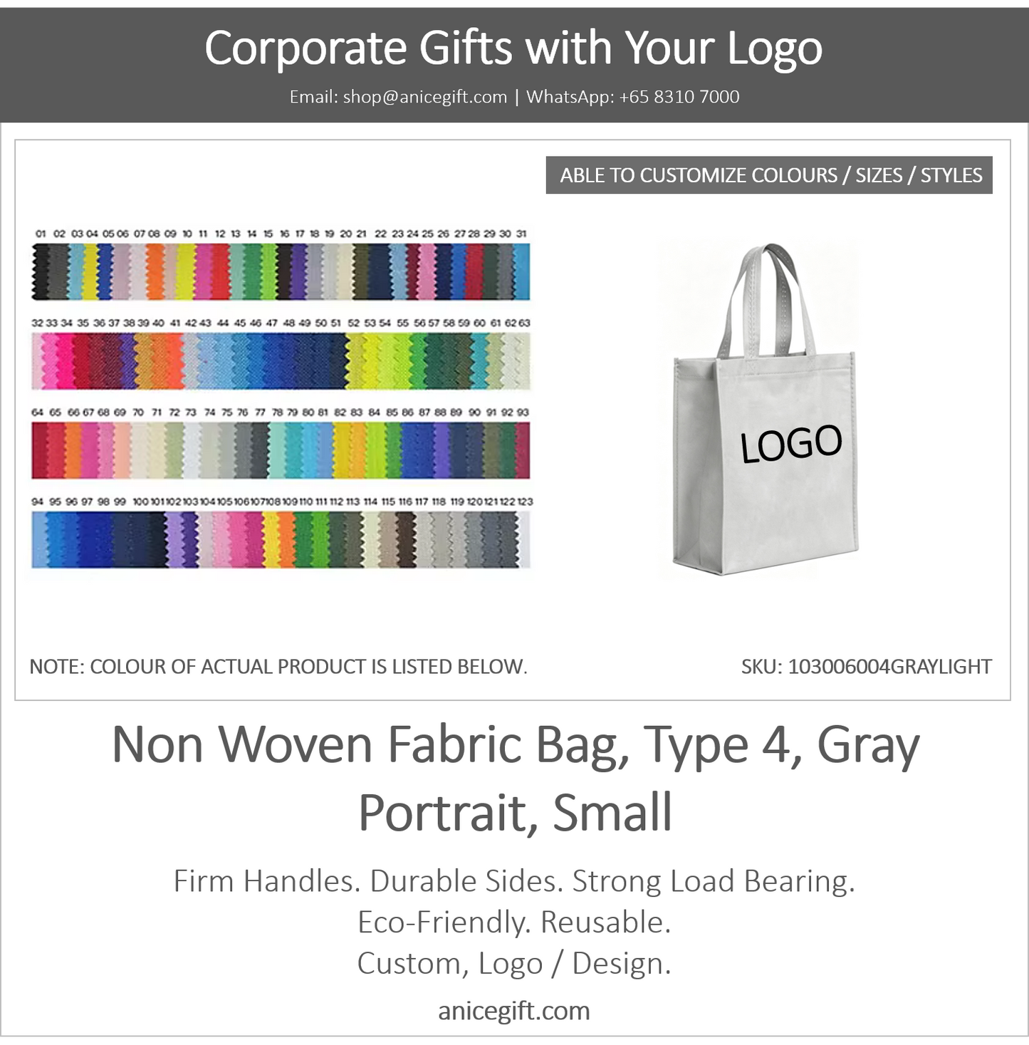 Non Woven Fabric Bag, Type 4, Light Gray | Portrait, Small