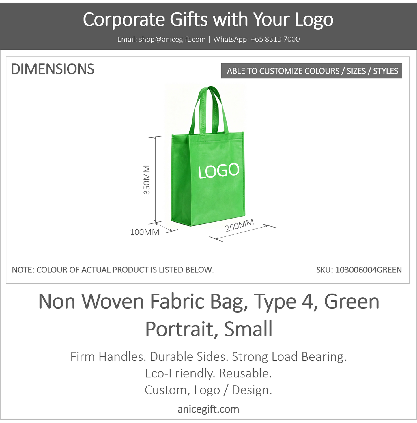 Non Woven Fabric Bag, Type 4, Green | Portrait, Small