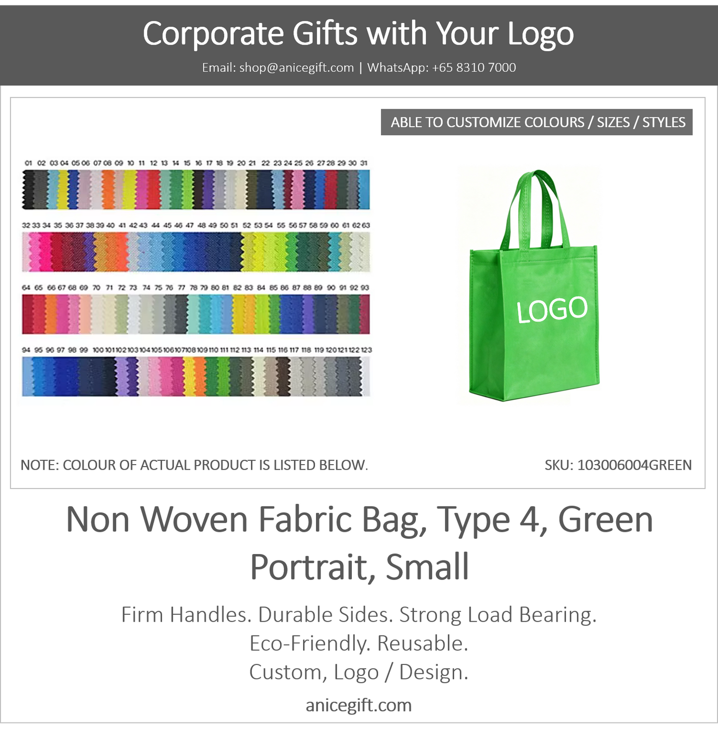 Non Woven Fabric Bag, Type 4, Green | Portrait, Small