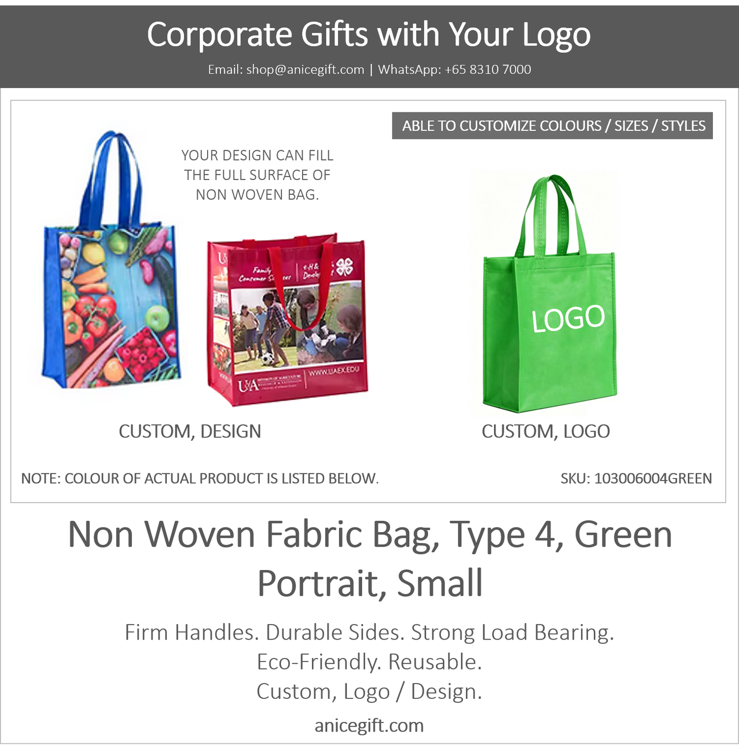 Non Woven Fabric Bag, Type 4, Green | Portrait, Small