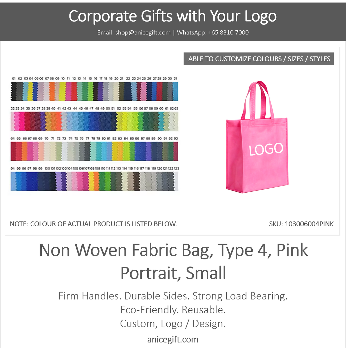 Non Woven Fabric Bag, Type 4, Pink | Portrait, Small