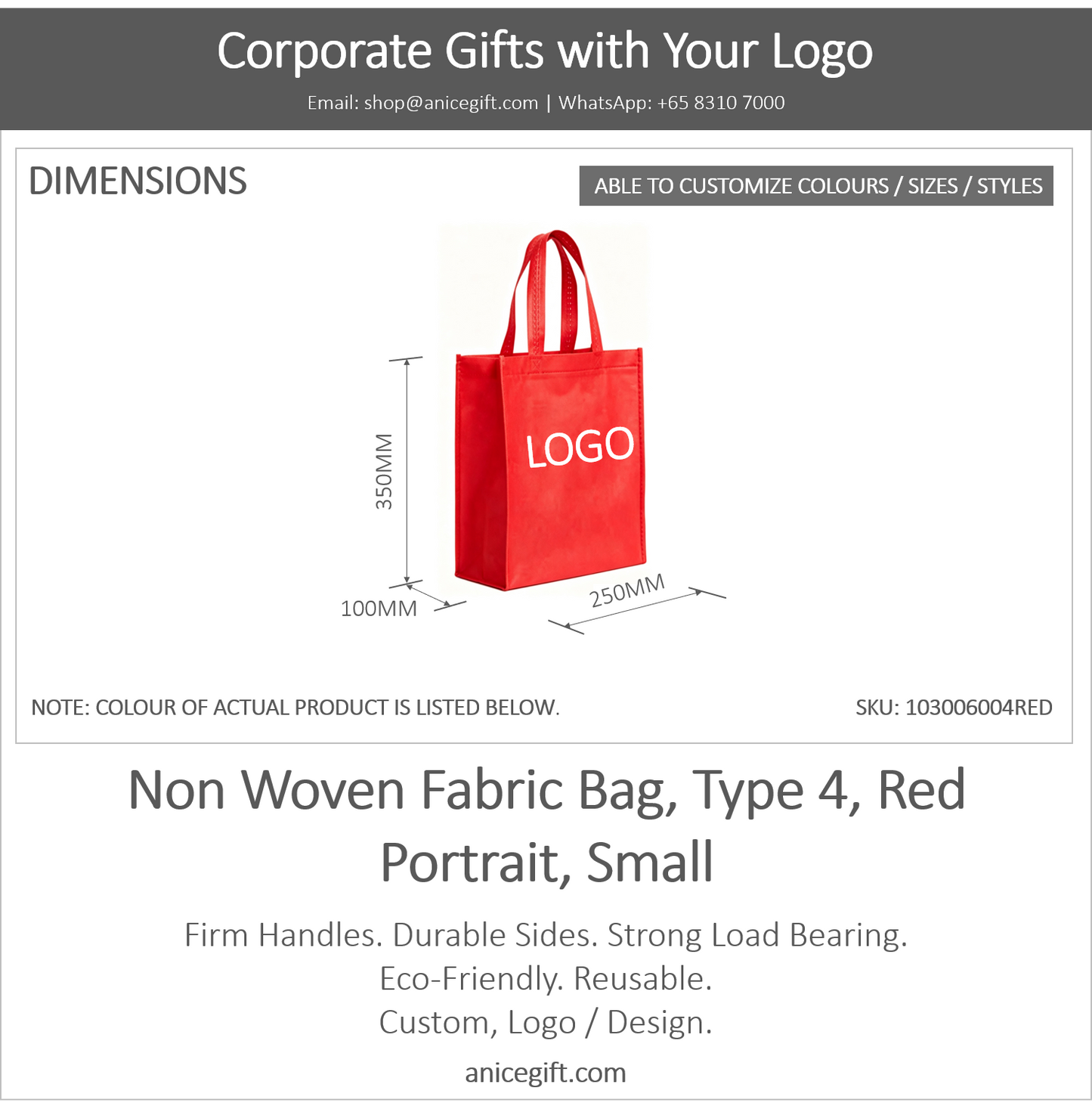 Non Woven Fabric Bag, Type 4, Red | Portrait, Small