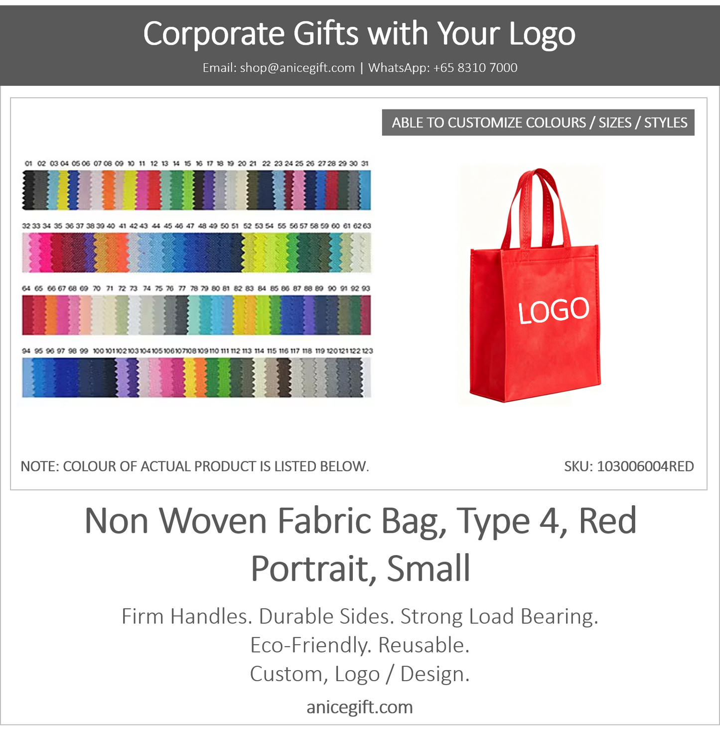Non Woven Fabric Bag, Type 4, Red | Portrait, Small