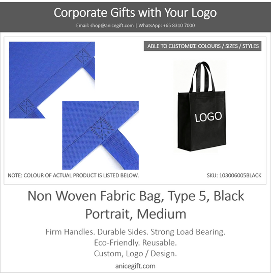 Non Woven Fabric Bag, Type 5, Black | Portrait, Medium