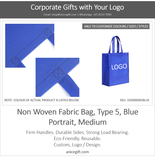 Non Woven Fabric Bag, Type 5, Blue | Portrait, Medium