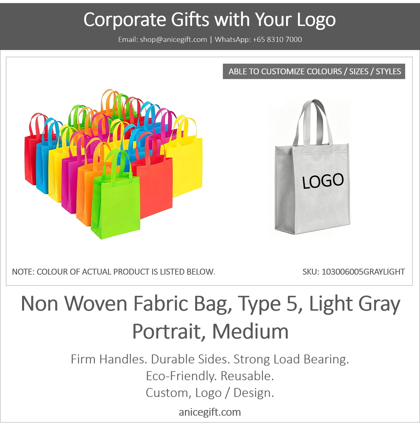 Non Woven Fabric Bag, Type 5, Light Gray | Portrait, Medium