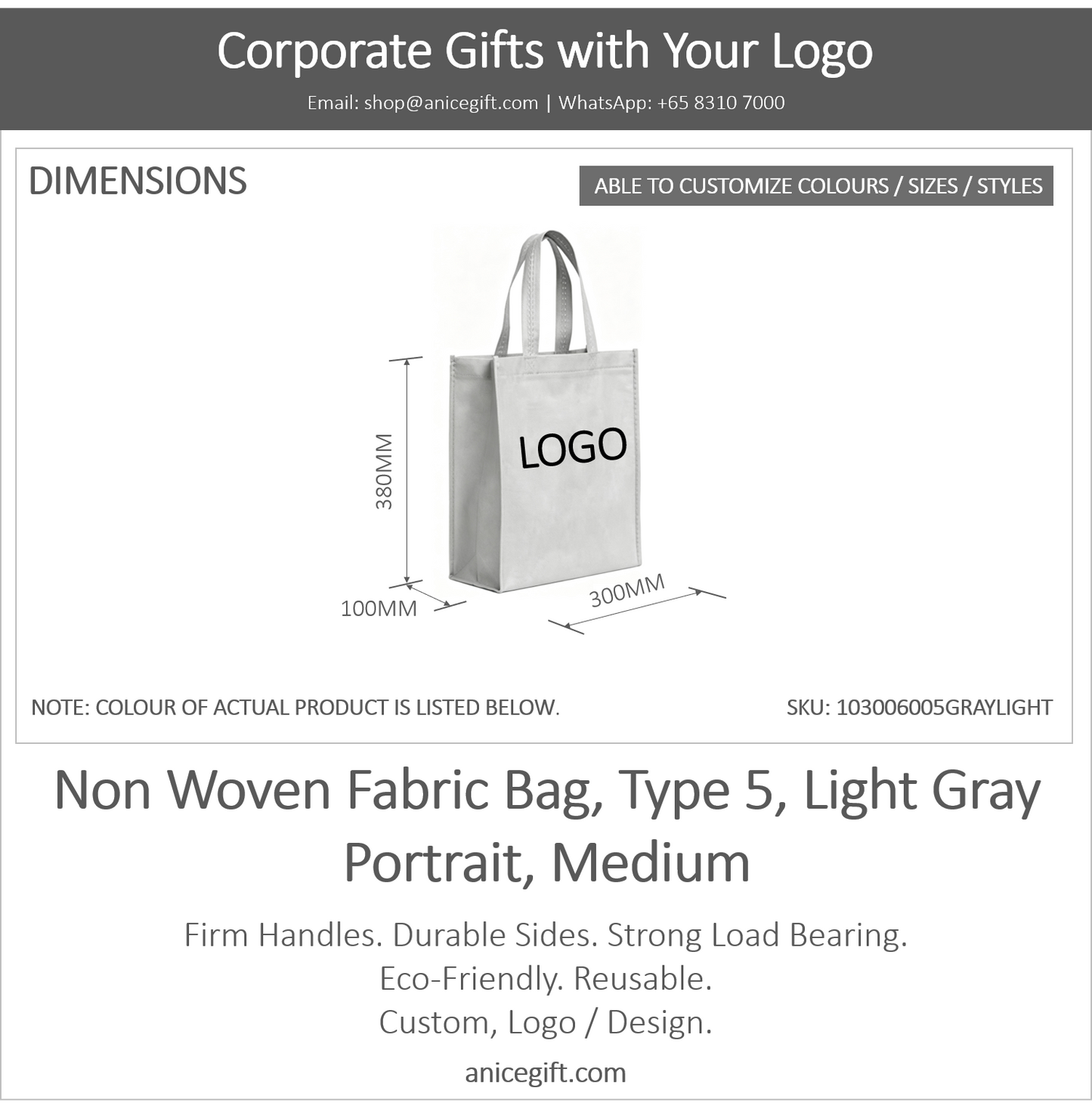 Non Woven Fabric Bag, Type 5, Light Gray | Portrait, Medium