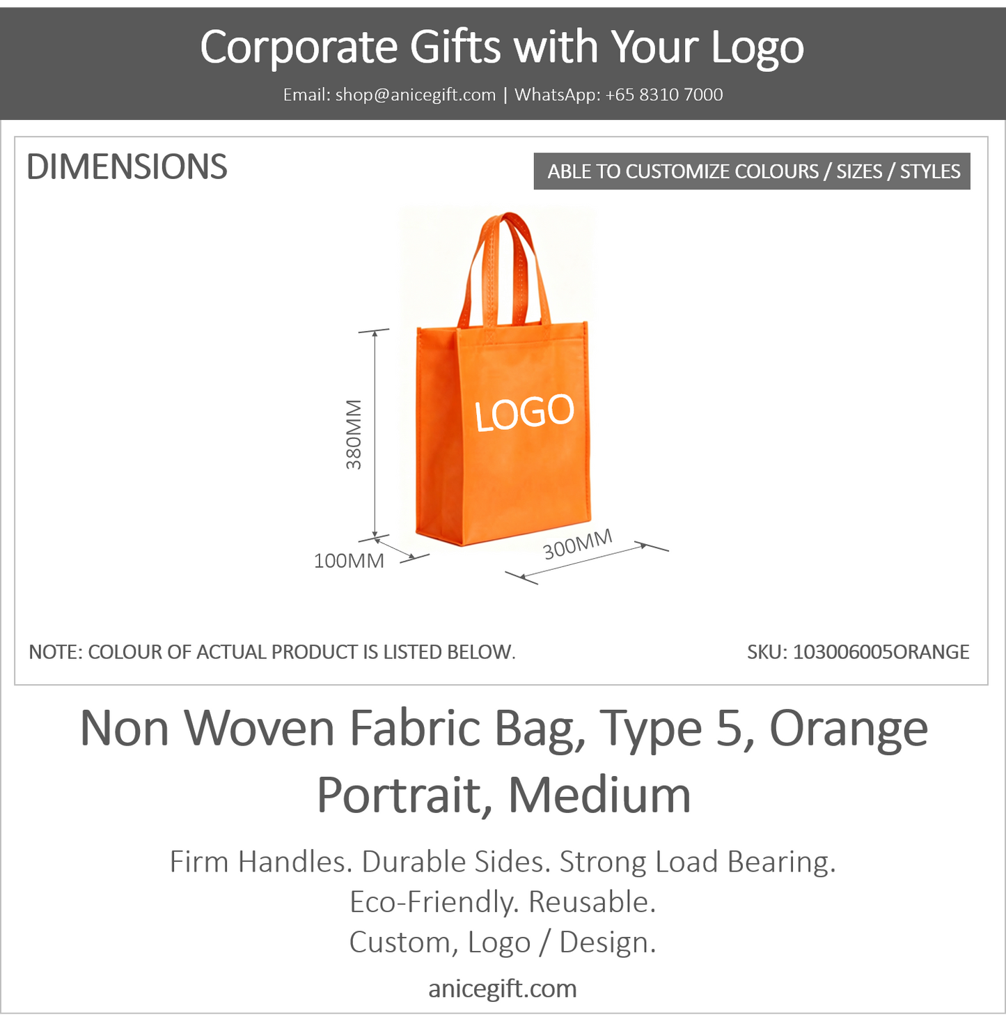 Non Woven Fabric Bag, Type 5, Orange | Portrait, Medium