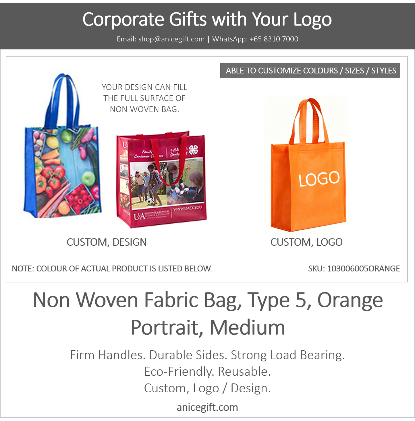 Non Woven Fabric Bag, Type 5, Orange | Portrait, Medium