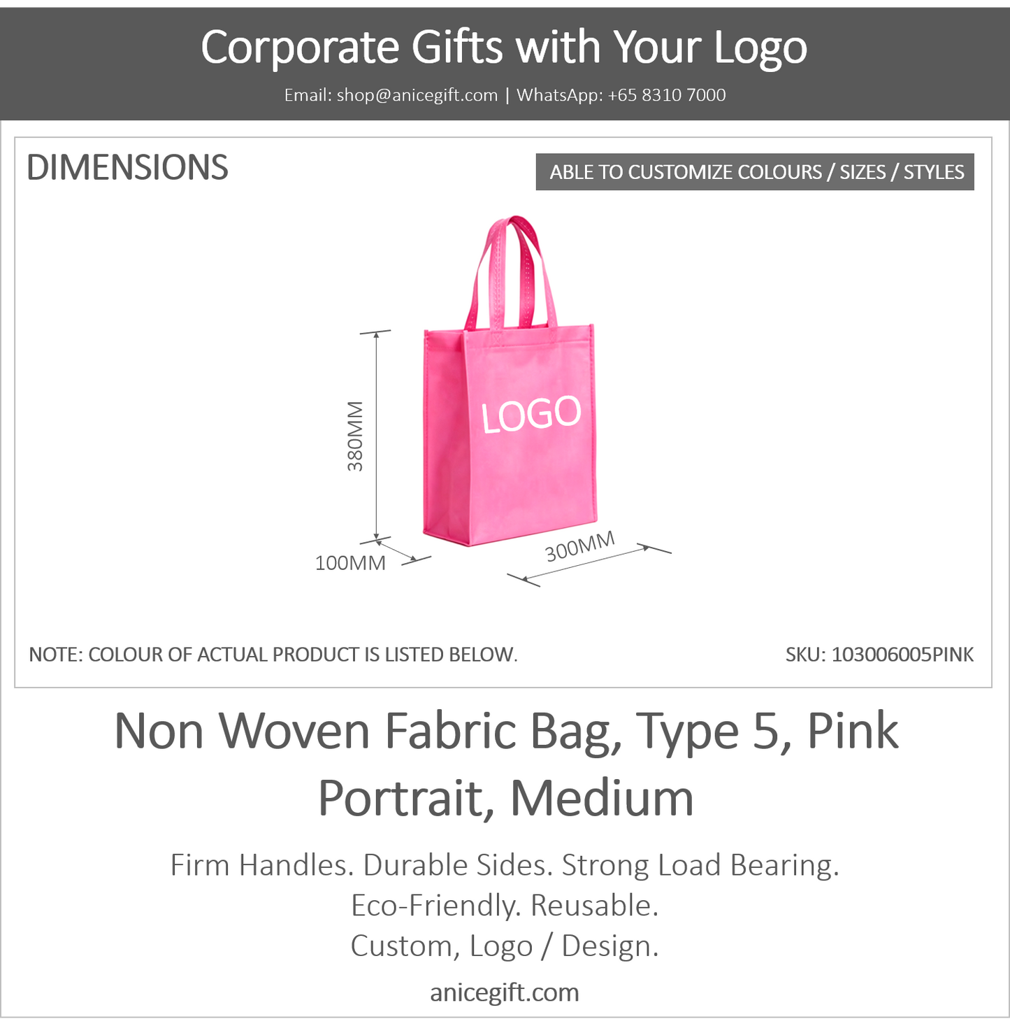 Non Woven Fabric Bag, Type 5, Pink | Portrait, Medium