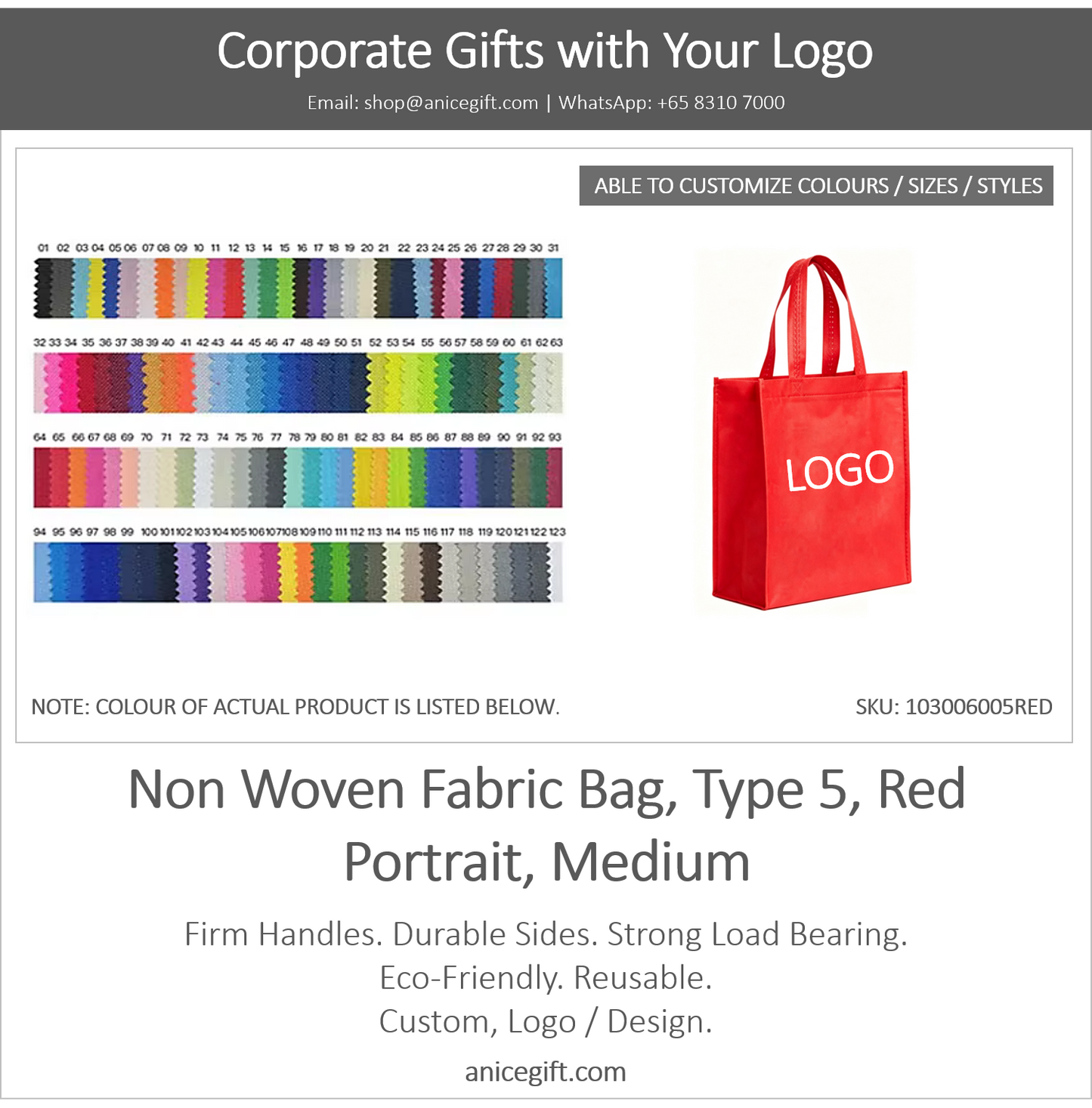 Non Woven Fabric Bag, Type 5, Red | Portrait, Medium