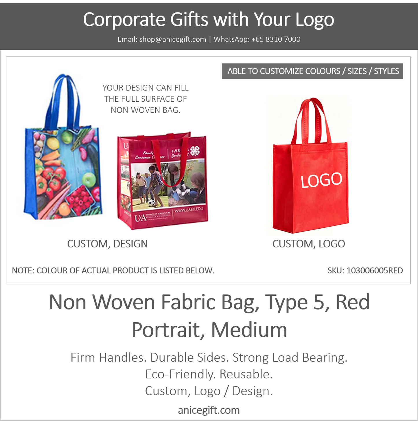 Non Woven Fabric Bag, Type 5, Red | Portrait, Medium