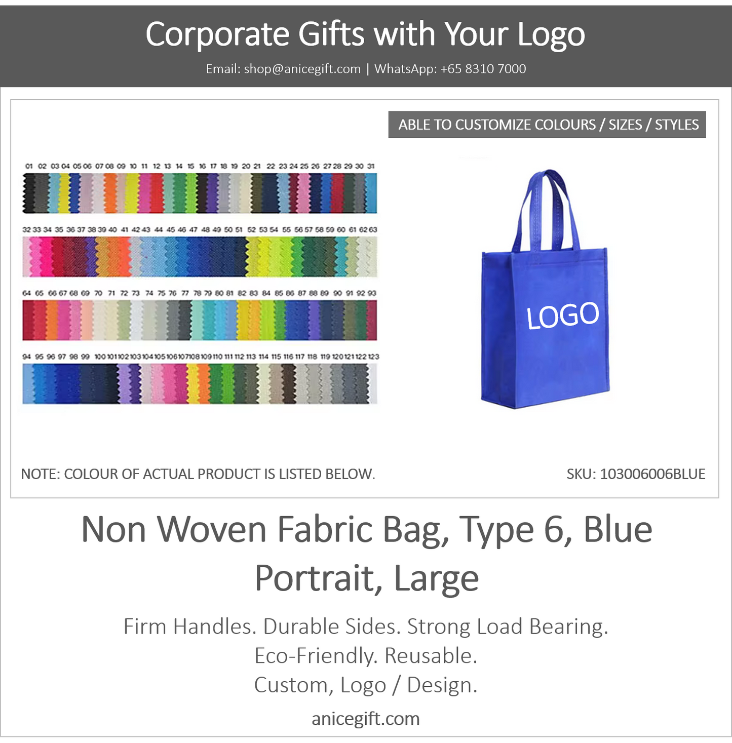Non Woven Fabric Bag, Type 6, Blue | Portrait, Large