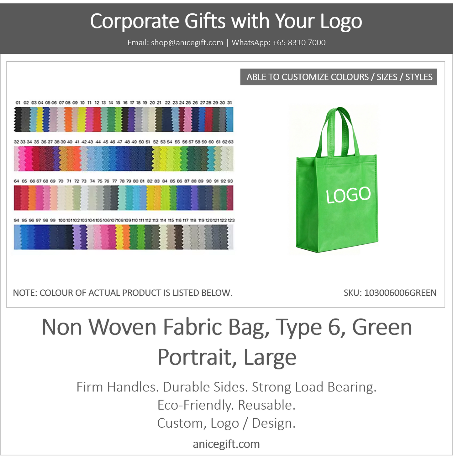 Non Woven Fabric Bag, Type 6, Green | Portrait, Large