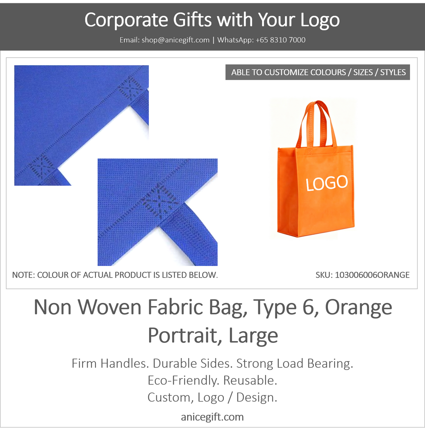 Non Woven Fabric Bag, Type 6, Orange | Portrait, Large