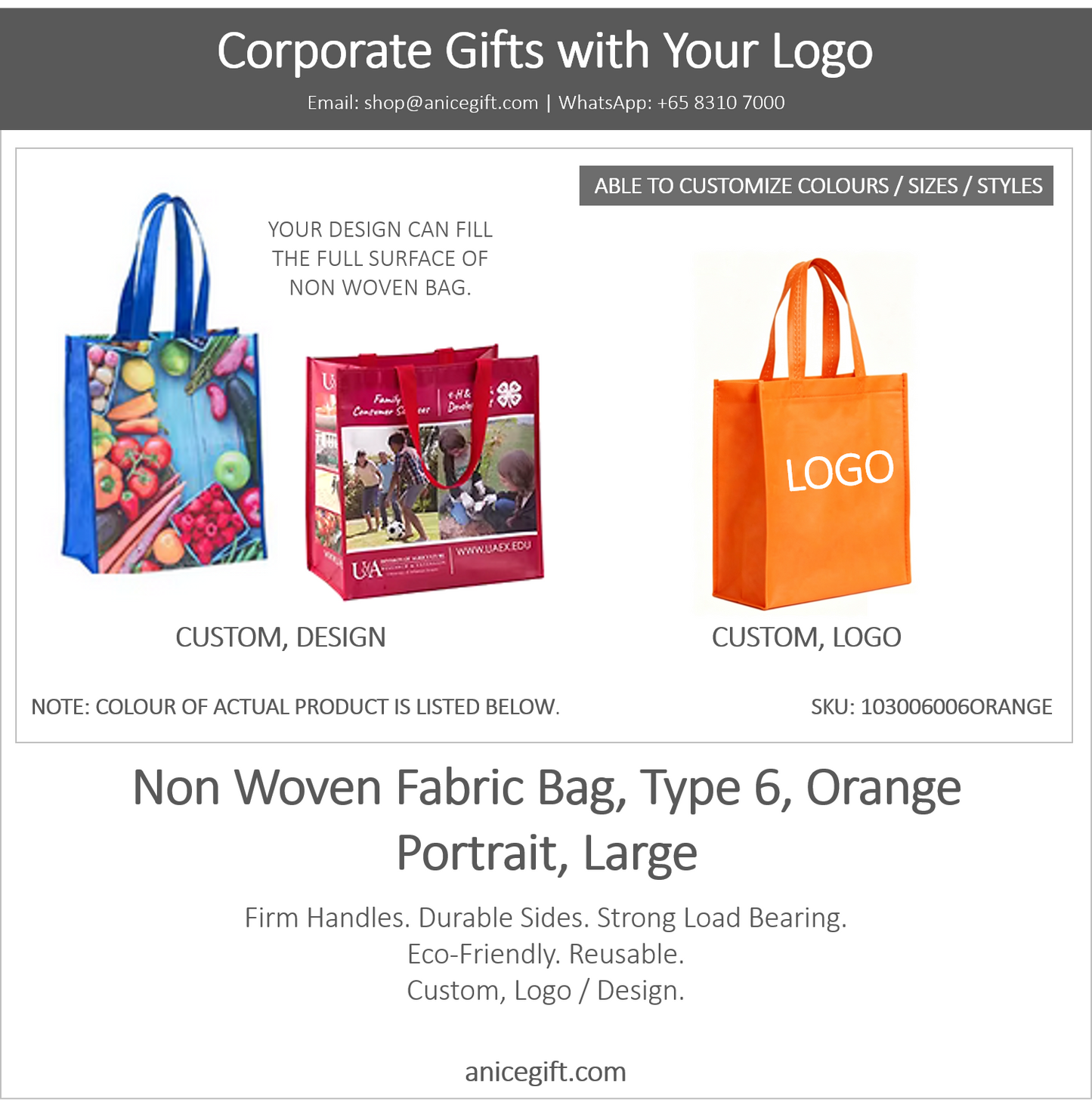 Non Woven Fabric Bag, Type 6, Orange | Portrait, Large