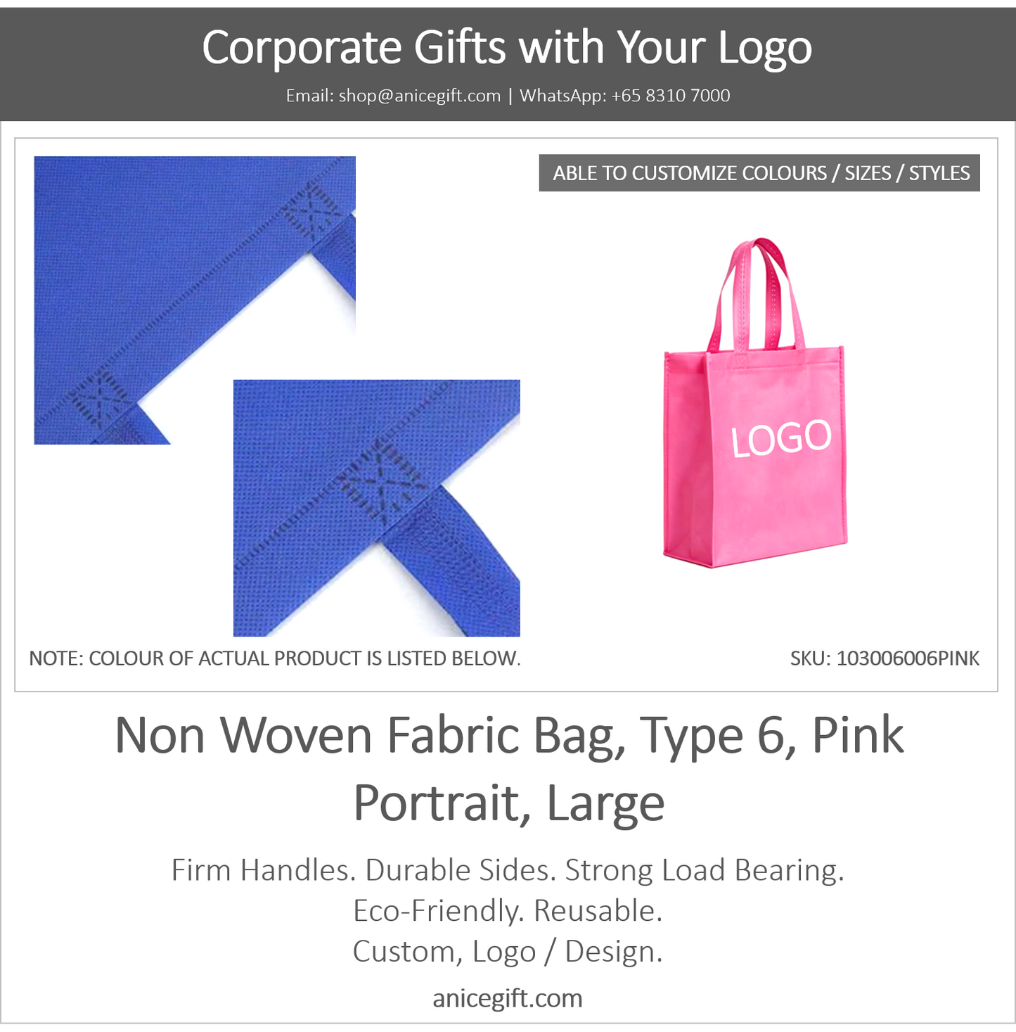Non Woven Fabric Bag, Type 6, Pink | Portrait, Large