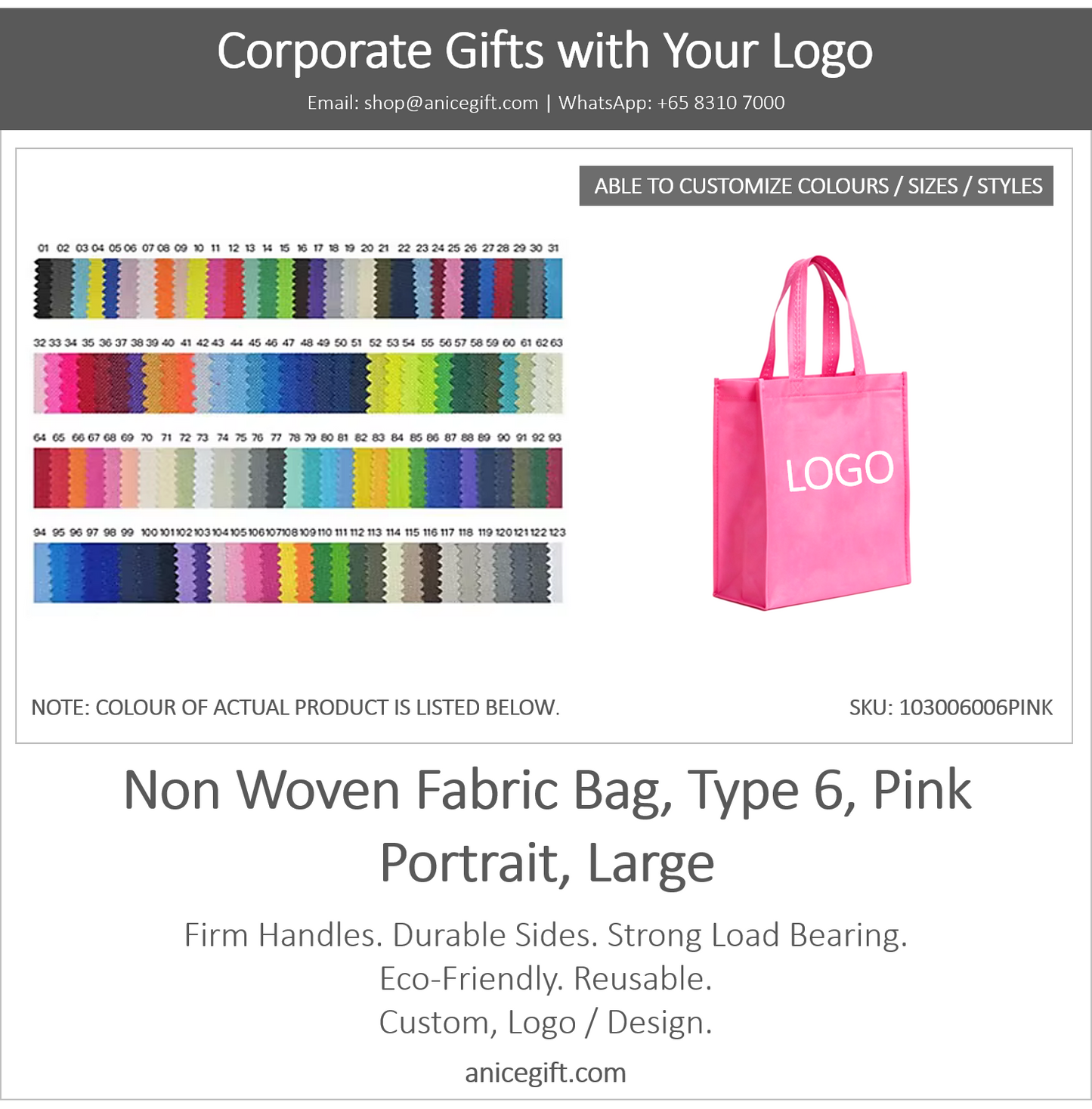 Non Woven Fabric Bag, Type 6, Pink | Portrait, Large