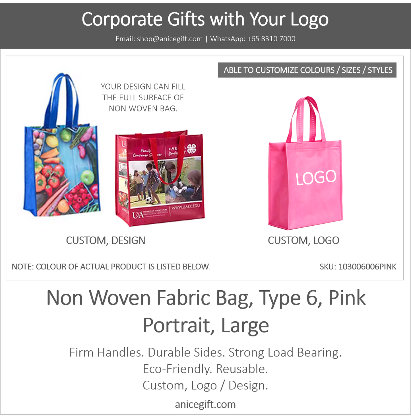 Non Woven Fabric Bag, Type 6, Pink | Portrait, Large