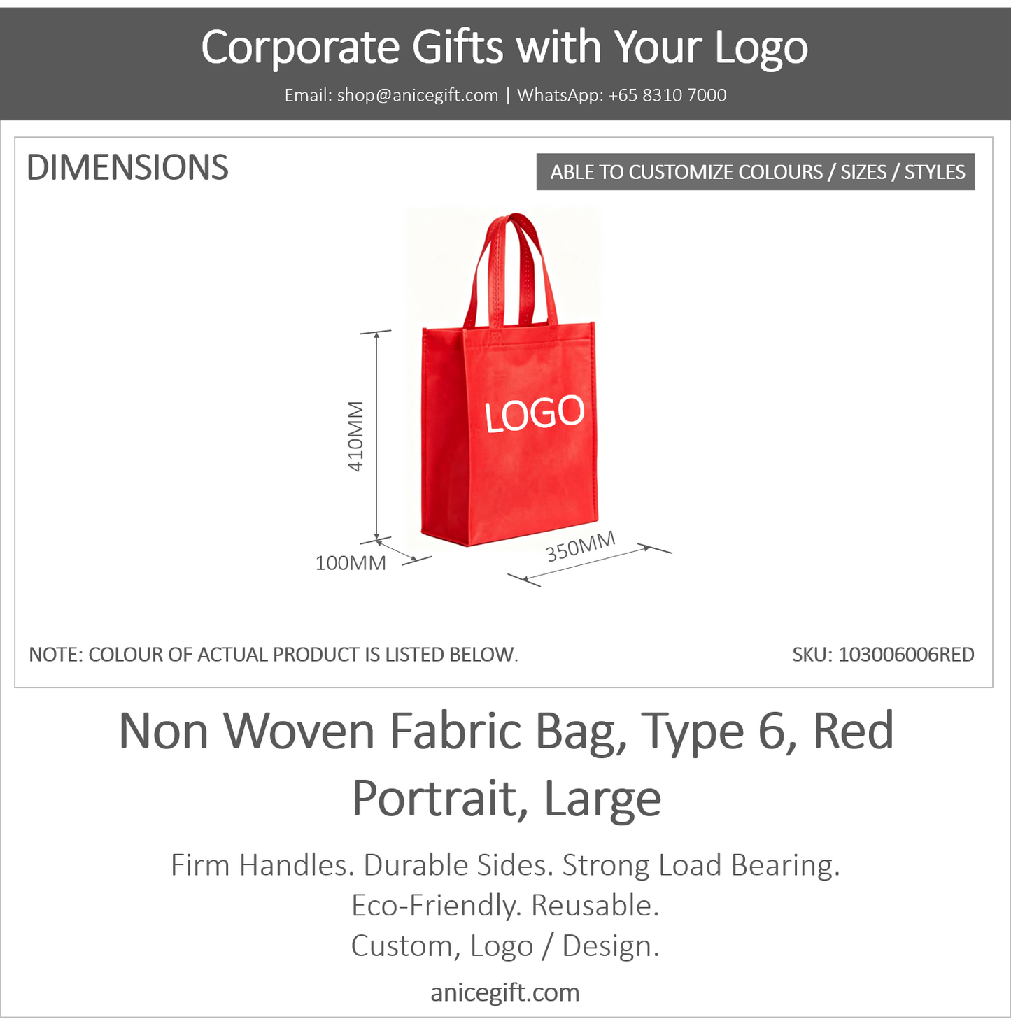 Non Woven Fabric Bag, Type 6, Red | Portrait, Large