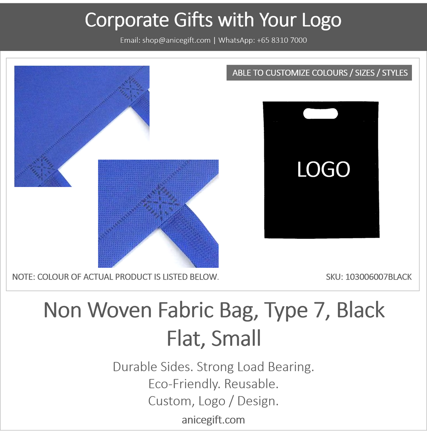 Non Woven Fabric Bag, Type 7, Black | Flat, Small