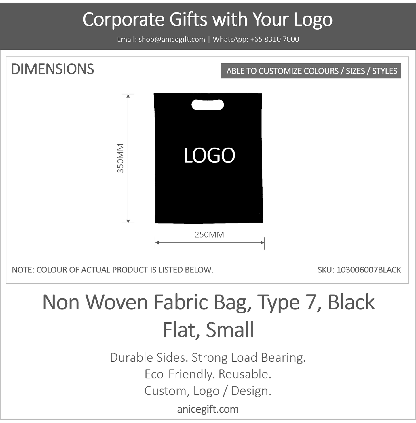 Non Woven Fabric Bag, Type 7, Black | Flat, Small