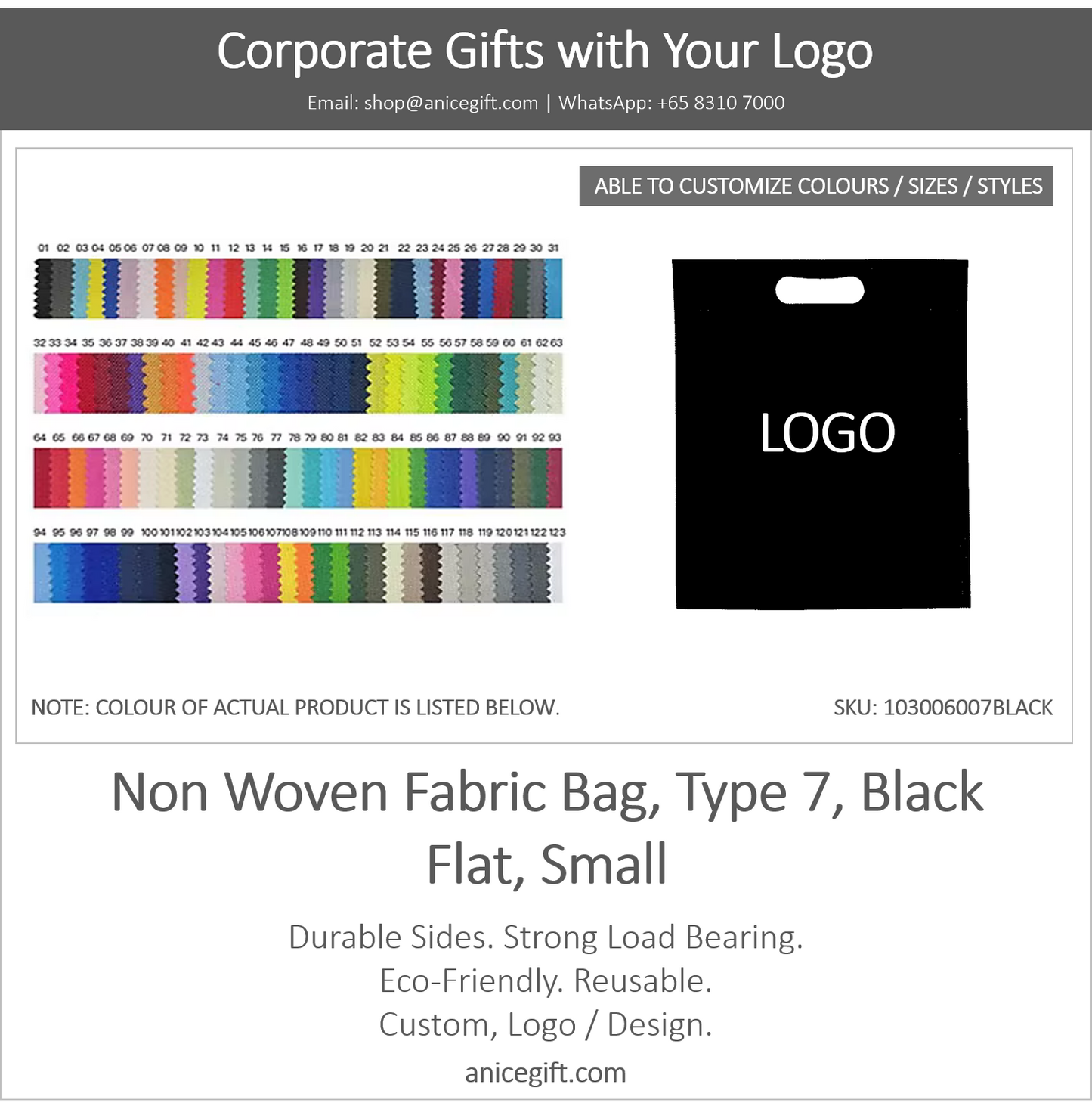 Non Woven Fabric Bag, Type 7, Black | Flat, Small