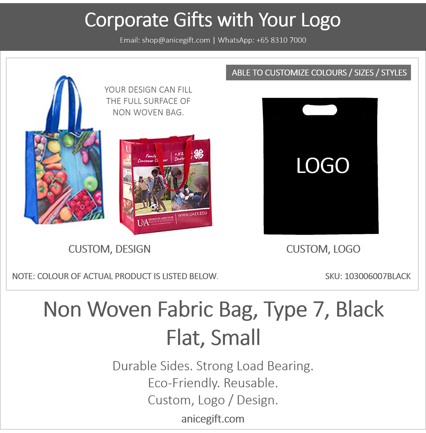 Non Woven Fabric Bag, Type 7, Black | Flat, Small