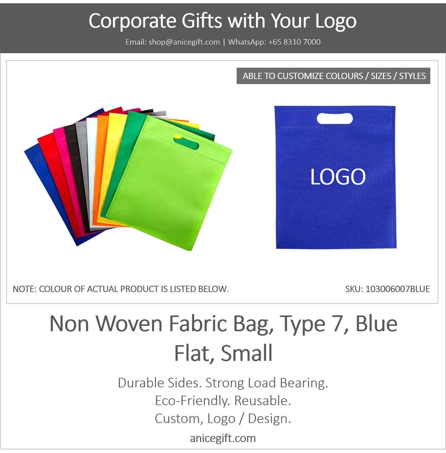 Non Woven Fabric Bag, Type 7, Blue | Flat, Small