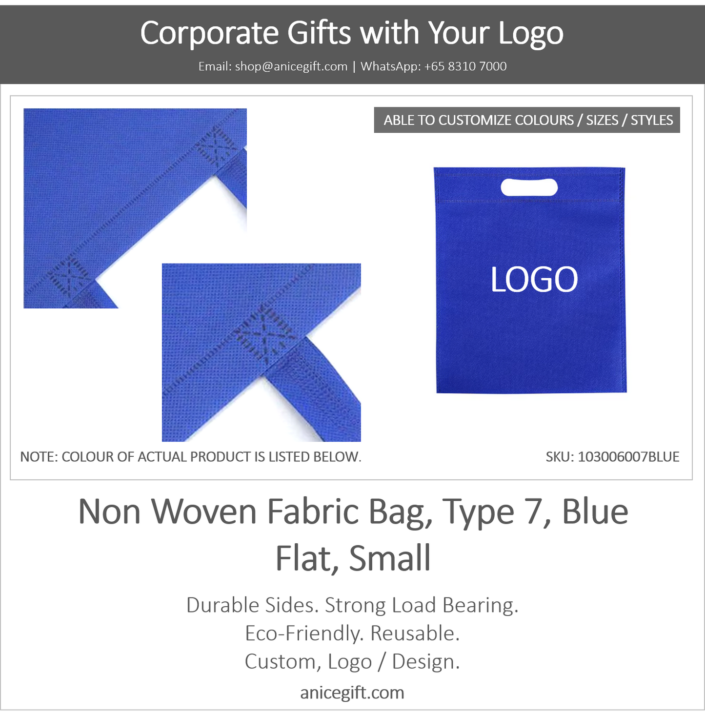 Non Woven Fabric Bag, Type 7, Blue | Flat, Small